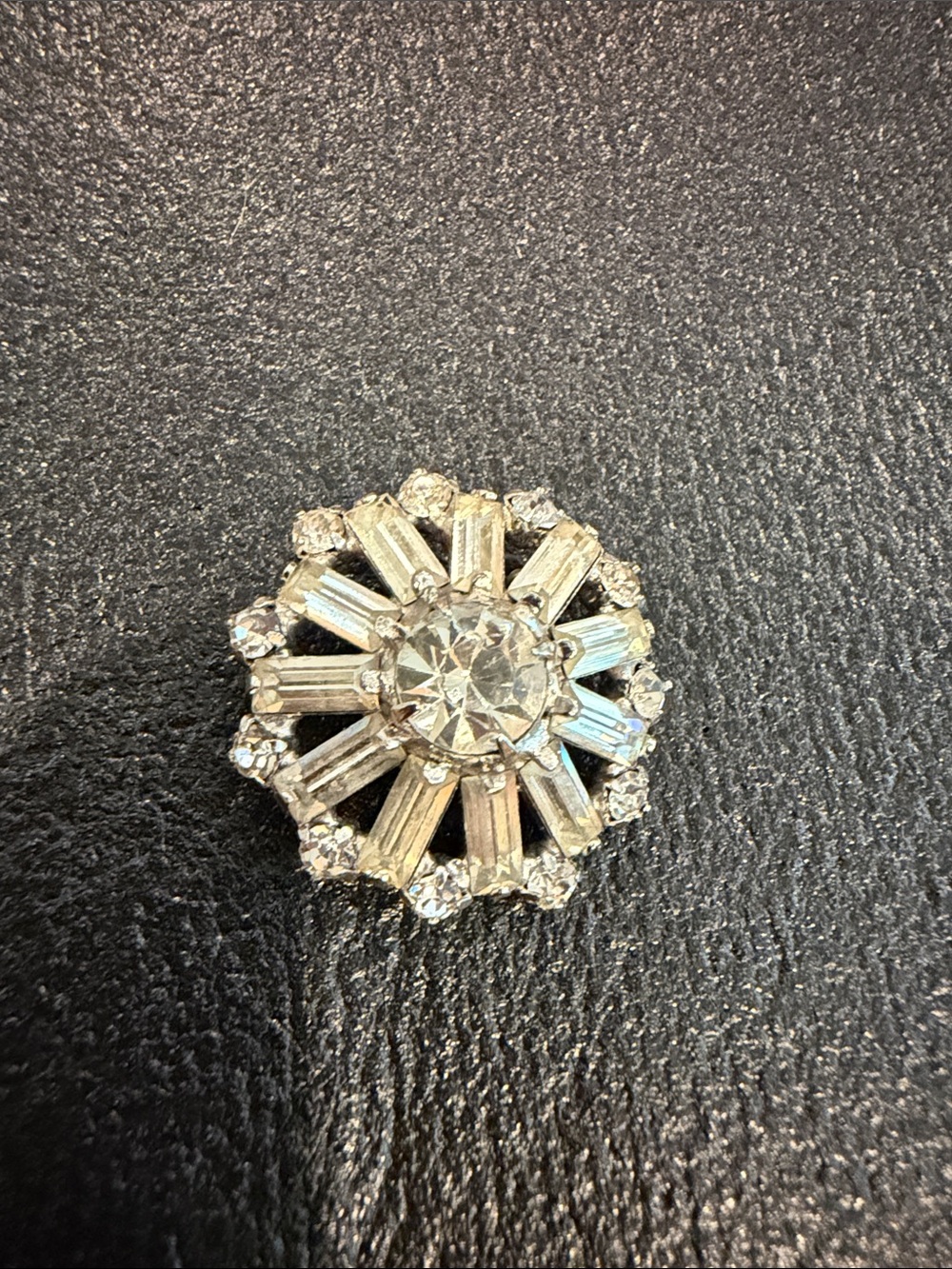 Vintage Frank E. Farnham Crystal Sunburst Brooch - Silver-Tone Sparkle